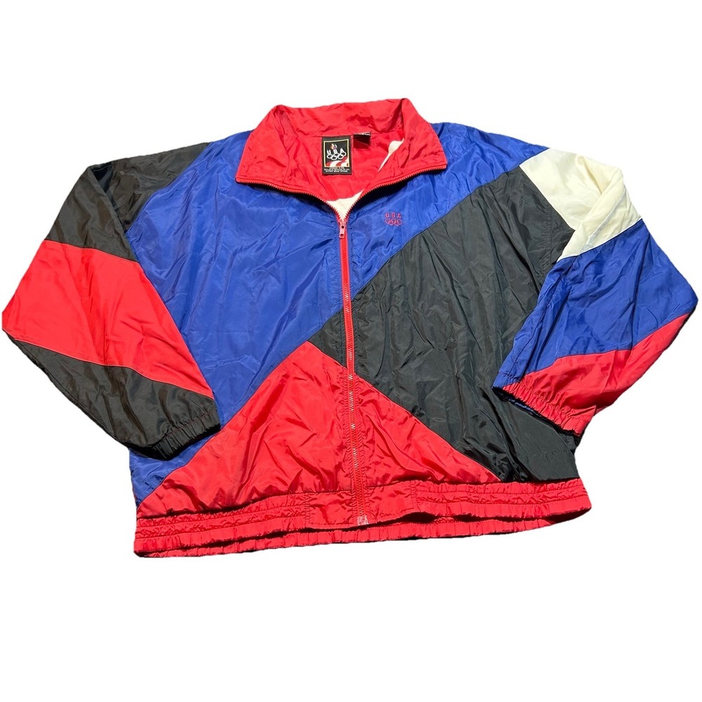 Vintage USA Olympic Track Jacket Windbreaker Mens L Full Zip Nylon Lined